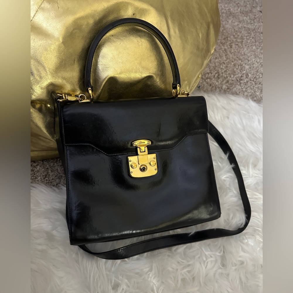 Gucci Vintage 1980's RARE black Leather 3-way bag, stunning red leather interior - Picture 2 of 13